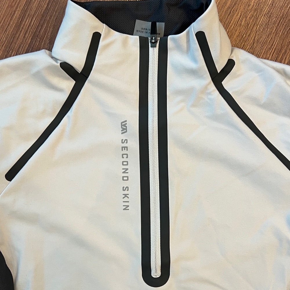 Second Skin - Women's Gray and Cream Quarter-Zip Hoodie - Picture 2 of 6